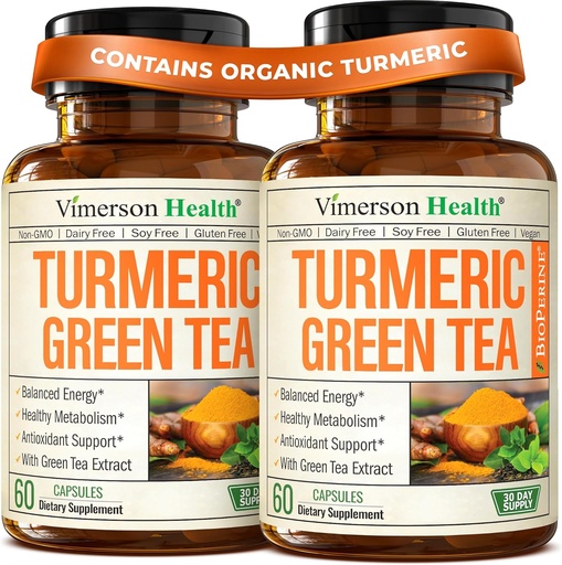 [BRSRAYLYCN7GCCDV] Turmeric Curcumin Supplement with Green Tea Extract (ECGC) & Vitamin C for Joint Health, Energy & Inflammation Balance - Organic Tumeric Curcumin with Black Pepper - Gluten-Free, Non-GMO. 2-Pack