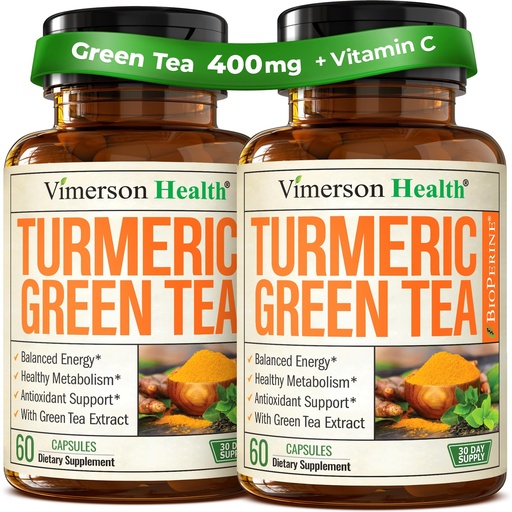 [BRSRAYLYCN7GCCDV] Turmeric Curcumin Supplement with Green Tea Extract (ECGC) & Vitamin C for Joint Health, Energy & Inflammation Balance - Organic Tumeric Curcumin with Black Pepper - Gluten-Free, Non-GMO. 2-Pack