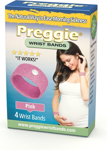 [BRSW2HYQBACQACQY] Preggie Anti-Nausea Wristbands – Morning Sickness Relief – Clinically Tested Nausea Relief Aid - Pregnancy Nausea Relief – Acupressure Wristband - Side Effect Free - 2 Pairs, Set of 4 Bands - Pink