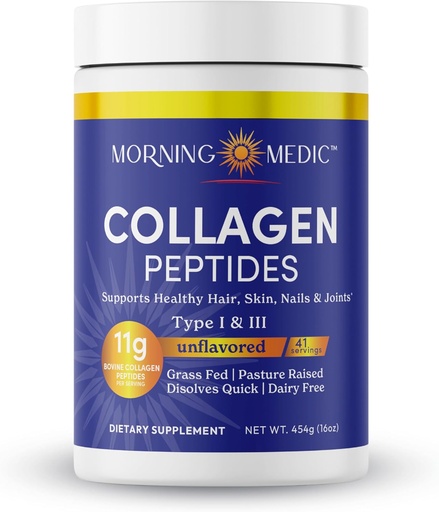 [BRSRAYA6PJ4BGYDH] Quick Dissolving Collagen Peptides Powder - Supports Healthy Hair, Skin, Nails, & Joints, Type I &III, Unflavored, 41 Servings, 16 OZ