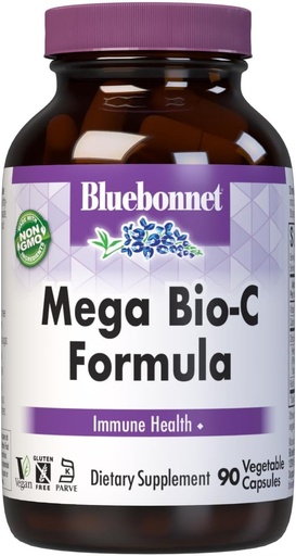 [BRSWIYT3PMDBECL4] Bluebonnet Nutrition Mega Bio-C Fórmula cápsulas vegetales, alta potencia vitamina C amortiguada, para Immune Health, Soy Free, Gluten Free, Non-GMO, Kosher, Dairy Free, Vegan, 90 Conde