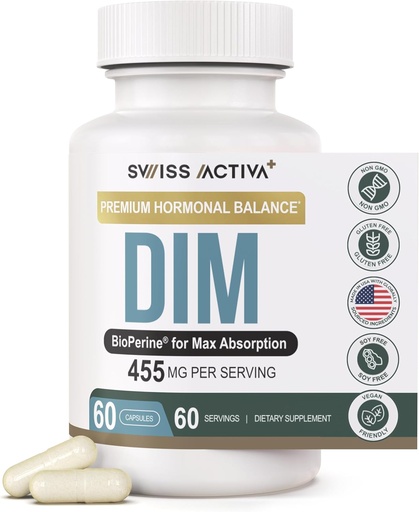 [BRSRA2T5AEBQ43DB] Swiss Activa+ Labs DIM Supplement – New Formula – Hormone Balance for Women & Men – Estrogen Supplement for Women and Men– Supports Hormonal Acne & Menopause Symptoms – 60 Days Supply