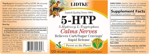 [BRSWGZYHAF6BQGQZ] Lidtke 5-HTP 120 Capsules Dietary Supplement