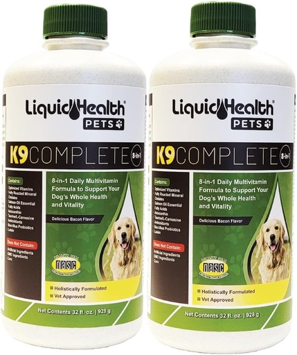 [BRSRMHQ3CJYQAFY6] LIQUIDHEALTH Pets K9 Complete 8-in-1 Liquid Multivitamin for Adult Senior Dogs & Puppies, All in One Complete Formula Canine Vitamins for Skin & Coat, Joint Health, Immune Support - USA Made (2 Pack)