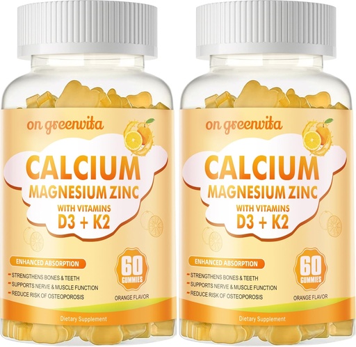 [BRSRA2YBCEAQIFL5] Calcium Magnesium Zinc Gummies with Vitamin D3 & K2 - High Potency Enhanced Absorption -120 Orange Gummies Flavored
