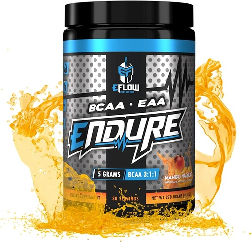 [BRSW2EIFCMJRYHY3] eFlow Nutrition Endure BCAA Plus EAA - Essential Amino Acids Electrolyte Powder Intra Workout - Improve Energy, Recovery and Performance - Mango Madness (30 Servings)