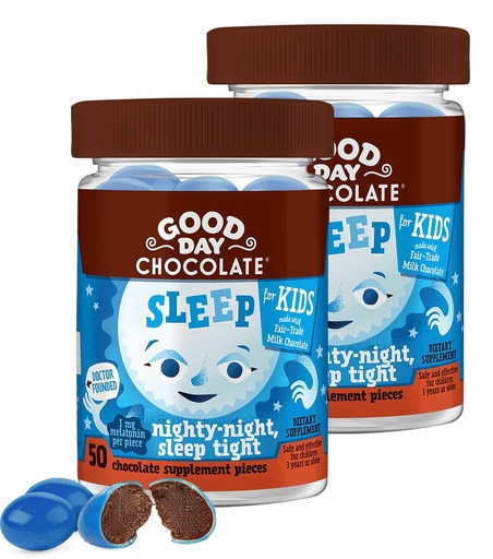 [BRSRAGDYPMDRMGQZ] Good Day Chocolate Melatonin for Kids [2 Pack] - Fair Trade Non-GMO Chocolate with Chamomile and Melatonin 1 mg - Toddler Melatonin, Kids Natural Sleep Aid for Ages 3 and Up