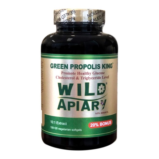 [BRSROBTQOQIQ43DB] Wild Apiary Brazilian Green Bee Propolis King Vegetarian Softgel 120 gels - Non Alcoholic, Wax Free, Sugar Free
