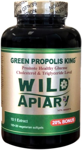 [BRSROBTQOQIQ43DB] Wild Apiary Brazilian Green Bee Propolis King Vegetarian Softgel 120 gels - Non Alcoholic, Wax Free, Sugar Free