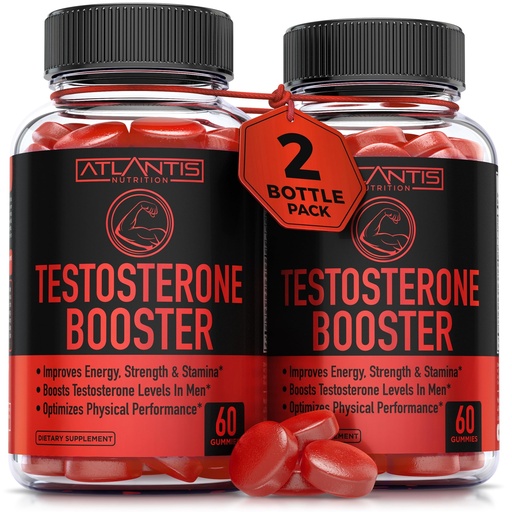 [BRSROEACDMNQE2T7] Atlantis Nutrition Testosterone Booster Gummies For Men - Enhances Strength & Stamina - Optimizes Performance & Male Enhancement - Tribulus, Goat Weed Extract, Maca Root Extract | 2-Pack (120 Gummies)
