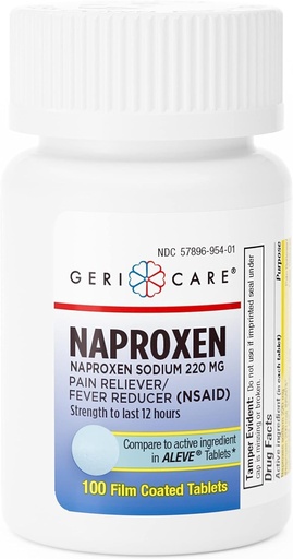 [BRSWGGL2OEIW2YLF] GeriCare Naproxen Sodium tabletter, 220mg (100 greve) - NSAID Extra-Strength Pain Relief för huvudvärk, artrit, muskelvärk, menstruationskramper - Film-Coated Naproxen, Anti-Inflammatorisk & Feber Reducer