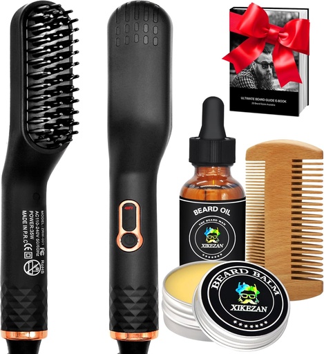 [BRSWYYIFBMJR4CQ7] Beard Straightener w/Beard Oil & Balm & Guide E-Book,Upgraded 3 in 1 Hair Straightener Brush Beard Straightening Comb,Unique Stocking Stuffers Gifts for Men Him Dad Husband Birthday Christmas Gifts