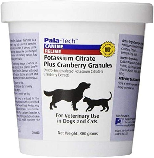 [BRSWIYDYCQPRGF3G] Pala-Tech Potassium Citrate Plus Cranberry Granules 300 gm - Cat & Dog UTI Treatment - Dog Urinary Tract Supplements for Bladder Stone Prevention (Made in USA)
