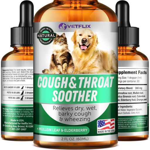 [BRSWYGIDPIAQEFDK] Cough Relief for Dogs, Cats, Puppies and Kittens - Made in USA - Kennel Cough and Asthma Relief - Mullein Leaf and Elderberry Blend - Dry, Wet and Barky Cough Relief - 2 Fl Oz