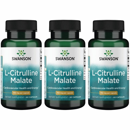 [BRSWGFD3BYFAIYA7] Swanson L-Citrulline Malate - Amino Acid Supplement Promoting Energy Production & Healthy Blood Circulation - Natural Formula Supporting Overall Wellness - (60 Capsules, 750mg Each) (3 Pack)
