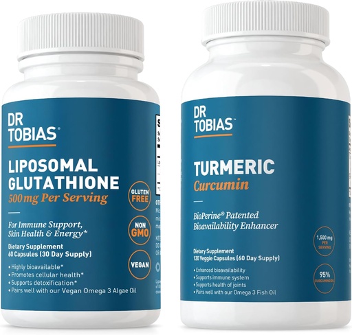 [BRSRAHQYPMNAIAD6] Dr. Tobias Turmeric Curcumin and Liposomal Glutathione - Supports Joint Health, Immune Function, and Skin Vitality - Vegan, Non-GMO