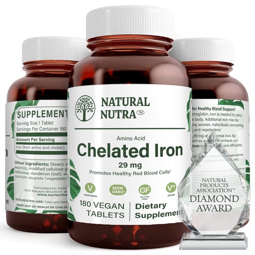 [BRSWKHDZAIOBWAA2] Natural Nutra Chelated Iron Supplement for Men & Women, Nails Health, Promotes Optimal Absorption, Helps Enhance Iron Level, Maintain Body Fulid, Help to Improves Hair Growth, Skin Health, 180 Tablets