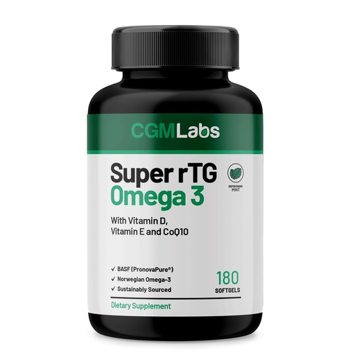 [BRSROEAOBZ5WC23L] rTG Omega 3 Norwegian Fish Oil with CoQ10 Dietary Supplement- Heart Health & Antioxidant Support with Vitamins D & E – 2000 mg Sustainably Sourced – Super rTG Omega 3, 180 Softgels by CGM Labs