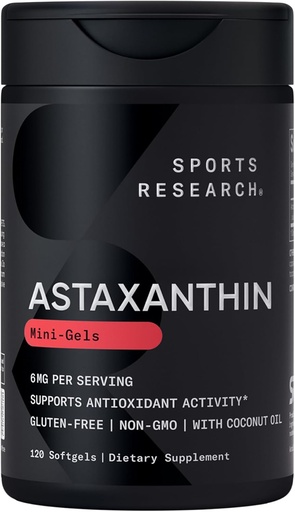 [BRSWGBIZOUBAMFY2] Investigación Deportiva Triple Fuerza Astaxanthin Suplemento (6mg) con aceite de coco orgánico para actividad antioxidante, Skin &amp; Eye Health Support - Non-GMO Verified &amp; Gluten Free - 120 Softgels