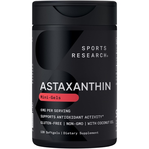 [BRSWGBIZOUBAMFY2] Sports Research® Icelandic Astaxanthin 6mg with Organic Coconut Oil - Antioxidant Supplement for Skin & Eye Health - Soy Free · Non-GMO · Gluten Free - 120 Softgels
