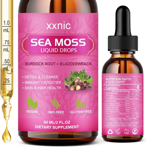 [BRSRAHABBAOQ233P] 바다 Moss 고급 액체 드롭, 3000mg 유기 바다 Moss 액체 검은 씨앗 오일 & 아일랜드 Seamoss 젤, 원시 바다 Moss 지원 Immunity, 관절, 소화 건강, 60mL-L8