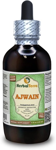 [BRSWGHYYDFYRS3QZ] Ajwain (Trachyspermum ammi) Glycerite, Hazi organikoak Alkoholik gabeko Likido Erauzketa (Brand Name: HerbalTerra, Proudly Made in USA) 4 fl.oz (120 ml)