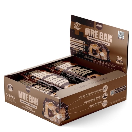 [BRSWYED7AV4B4DTF] REDCON1 MRE Protein Bar, Oatmeal Chocolate Chip - Contains MCT Oil + 20g of Whole Food Protein - Easily Digestible, Macro Balanced Low Sugar Meal Replacement Bar (12 Bars)