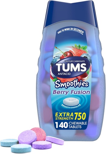 [BRSWIYLQPIAWO2D6] TUMS Antacid Smoothies Berry Fusion Extra Strength 750, Smooth Dissolve - 140 Tabletter