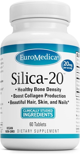 [BRSROFIRDF6GEH3L] EuroMedica Silica-20 - Tamam Destekler Bone Structure & Collagen Production - Güçlü Dişler ve Sağlıklı Kemik Yoğunluğu Desteği - Saç Saç Saçları, Skin & Nails Health - 60 Tabletler (30 hizmet)