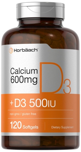 [BRSROEILOIFA2EYU] Horbäach Calcium Supplement with Vitamin D3 | 600 mg | 120 Softgels | Non-GMO & Gluten Free | for Men and Women