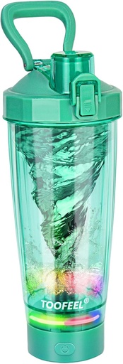 [BRSROAYRBZYBOG36] TOOFEEL Electric Protein Shaker Bottle - 20 oz USB Rechargeable, Self Stirring, BPA Free, Green