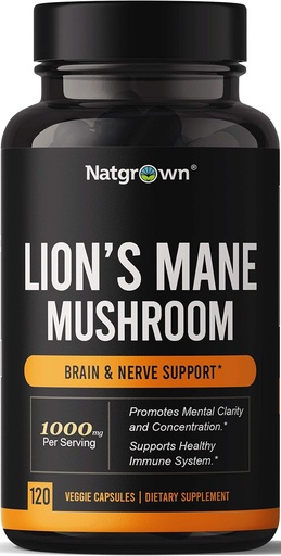 [BRSW2Y34CIIAYAD7] Natgrown Lions Mane Mushroom Supplement Capsules - Organic Lion’s Mane Extract Nootropic Brain Supplement for Men & Women - Promotes Mental Clarity, Focus, and Memory - Vegan Pills