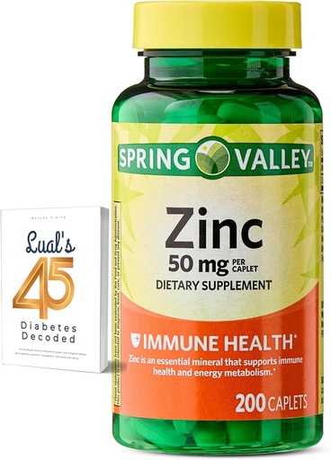 [BRSROZY6OQOWMCY7] Spring Valley Zinc 50 mg, 200 Conde, suplemento dietético Caplets para la salud inmunitaria, suplementos de inmune, paquete con 45 diabetes de Lual decodificado