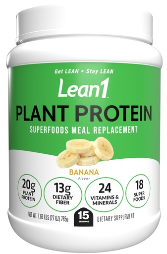[BRSW2CQTB4FB4HTB] Lean1 Plant-Based Protein Powder, Meal Replacement, Banana Flavor, 15 Serving