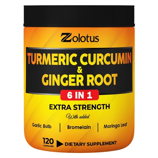 [BRSRMBALAQNAGEIV] 6 in 1 Turmeric Curcumin + Ginger Capsules, 95% Curcuminoids with Ginger, Garlic Bulb, Bromelain, Moringa, Black Pepper - 120 Capsules
