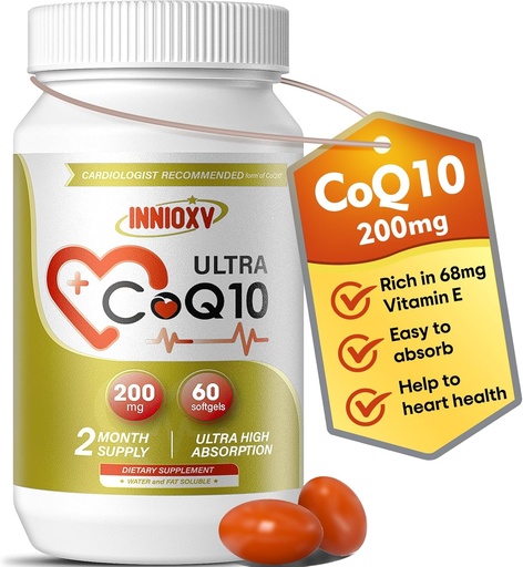 [BRSRAZYQBMBRQEI6] CoQ10 200mg Softgels – High Absorption Coenzyme Q10 for Heart Health, Cellular Energy & Antioxidant Support – 60 Softgels