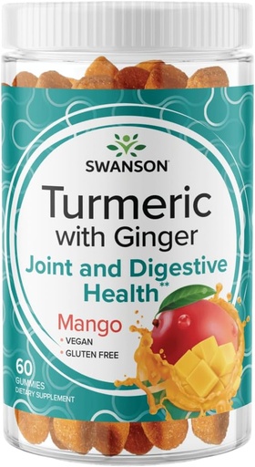 [BRSRMY3RB4NBE2DB] Swanson Turmeric with Ginger Gummies - All Natural Supplement Promoting Digestive & Immune System Health - Helps to Support Joint Function & Movement Ability - (Mango, 60 Gummies)