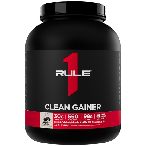 [BRSRMCQEOQHBEYAY] Rule 1 Proteins Clean Gainer, Cookies & Crème, 15 Servings | High-Protein Lean Gain Formula with 560 Calories, 30g of Full-Spectrum Protein, Over 90g Carbs, Under 6g of Fat