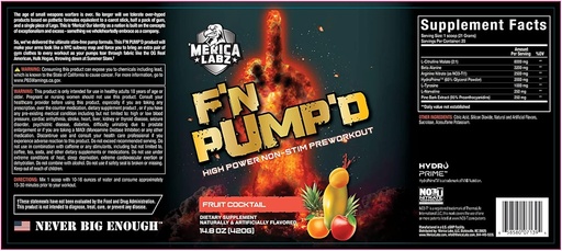 [BRSRMCYTDF7BGYA3] 'Merica Labz F'N Pump'D Stimulant Free, Nitric Oxide,Fully Dosed, Pump PreWorkout Powder (20 Servings) (Fruit Cocktail)