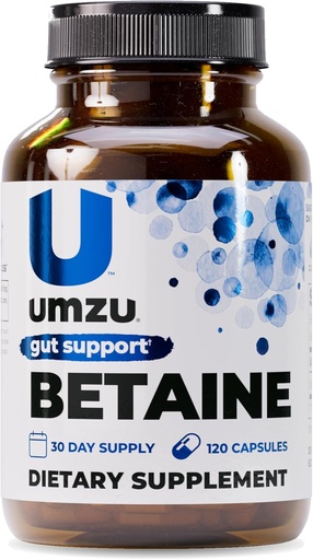 [BRSRMYLQCMGWGCQ3] UMZU Betaine HCl Suplemento | Apoio dixestivo, confort gástrico, absorción de nutrientes e apoio cardiovascular | Natural Digestion & Gut Health Aid (120 cápsulas)