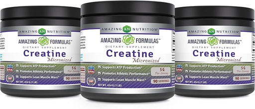 [BRSRMGIYCUBRYCA6] Amazing Formulas Micronized Creatine Monohydrate Supplement | 5000 Mg | Non-GMO | Gluten Free | Made in USA (1 Lb - 3 Pack, Unflavored)