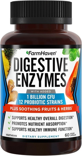 [BRSWGCQPBV6GYYDG] FarmHaven Digestive Enzimas com 18 Probióticos & Ervas ; Papaya, Bromelain, Protease & More para Absorção de Lactose e melhor digestão Ajuda Bloating, Gás, Obstipação ; Vegetarian, 60 Cápsulas