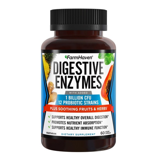 [BRSWGCQPBV6GYYDG] FarmHaven Digestive Enzymes with 18 Probiotics & Herbs | Papaya, Bromelain, Protease & More for Lactose Absorption & Better Digestion | Helps Bloating, Gas, Constipation | Vegetarian, 60 Capsules