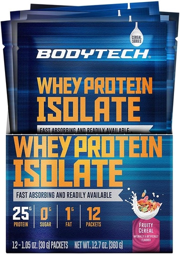 [BRSWY2YRDF5RMALO] BODYTECH Whey Protein Isolate Powder - Fruity Cereal (Twelve 1.04 oz. Packets)