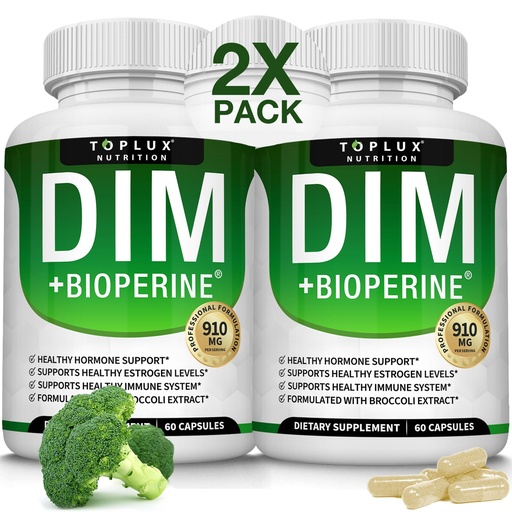 [BRSWGC3RCRYRAFDL] Toplux Dim Supplement 910 mg Plus BioPerine Complex - Diindolylmethane for Men Women, 60 Capsules