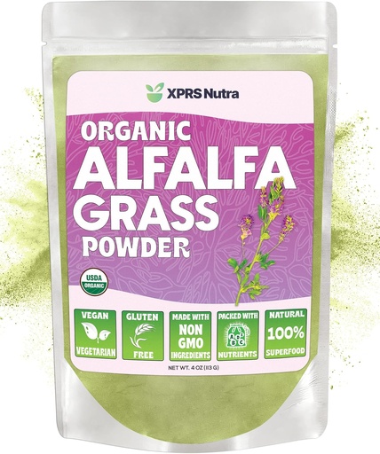 [BRSWYBAROB6QY3Q2] XPRS Nutra Organic Alfalfa Powder - Premium Vegan Supplement Rich in Calcium, Antioxidants, Vitamins - Farmer Alfalfa Supplement for Kids and Adults - Vegan Friendly Healthy Leaf (4 Ounce)