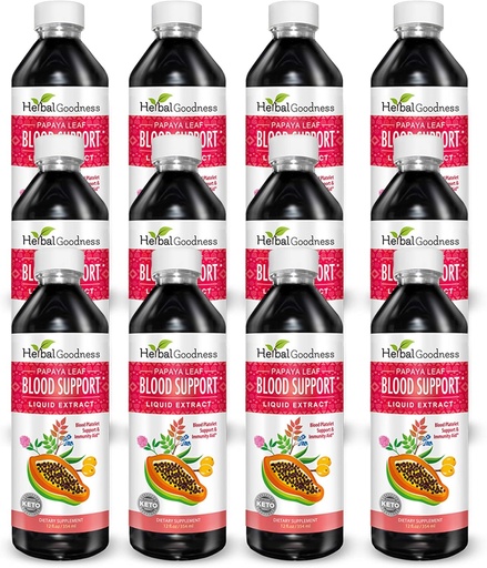 [BRSWYH37OZYAEC3X] Papaya Leaf Blood Support Liquid - 15X Strength - Papaya Leaf Extract - Healthy Platelets, Blood Cleanse, Digestion, Papaya Enzyme - 12(12oz) Bottles Liquid - Herbal Goodness - Made in USA