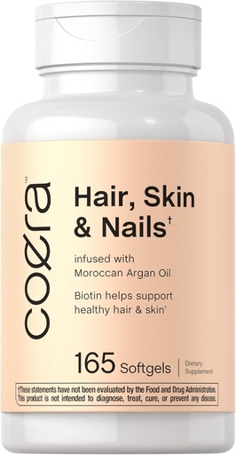 [BRSRAYAFCEFWOCLH] Coera Hair, Skin och Nails Vitamins | 165 Softgels | med Biotin, Collagen & Marockan Argan Oil | Non-GMO & Gluten Free Supplement för män och kvinnor