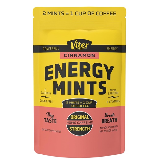 [BRSWGFT7C4HGYHL7] Viter Energy 40mg Caffeine Mints - Sugar Free, B Vitamins, Vegan, Boosts Fast Energized Alert Focus, Caffeinated Nootropic Supplement Pills (Cinnamon Flavor, 8oz, Bulk Bag)