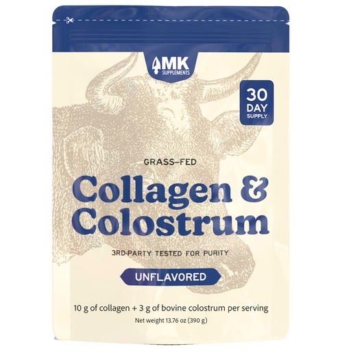 [BRSRA2TRDIIGECY7] MK Supplements Grass-Fed Collagen & Colostrum Powder | 10g Collagen + 3g Colostrum (IgG 21%) Per Serving | Unflavored | Gut, Skin & Joint Support | 30 Servings